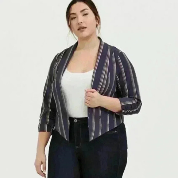 Torrid Crepe Cut Away Blazer Blue Tan Womens Size 2x - Picture 1 of 11